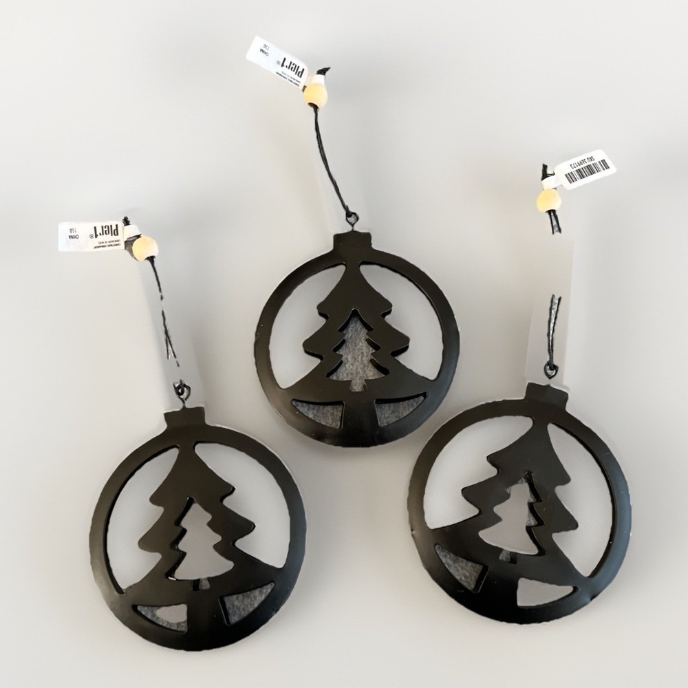 Pier 1 3D Black Metal Tree Christmas Ornaments Set Of 3 Decor Lightweight New